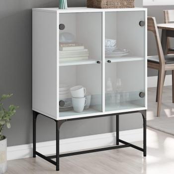 Armario auxiliar con puertas de vidrio blanco 69x37x100 cm, mueble de almacenaje de salón, buffet para salón, armario auxiliar, armario de almacenamiento