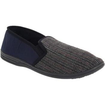 Pantuflas Zedzzz Charles Herringbone de Fieltro con Gusset para Hombre en Azul Marino - Talla 6 UK