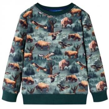Sudadera para Niños con Estampado Reses y Águilas Ropa Infantil Verde Oscuro 116