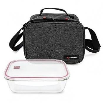 Bolsa porta alimentos on the go negra con contenedor de vidrio de 840 ml