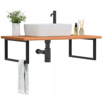 Estante de lavabo de pared de acero y madera maciza de haya Vidaxl Marrón