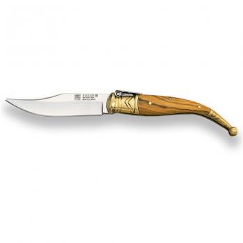 Navaja clásica jerezana Joker Sevillana NO02 con virola de latón y puño de madera de olivo, hoja MOVA de 7,5 cm - Ideal para pesca, caza, camping y senderismo