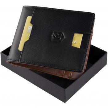 Rivacci Cartera Hombre de Cuero con Monedero Bloqueo RFID | Seguridad | Tarjetero Slim | Billetero | Cartera pequeña de Viaje | Estuche, Protege Tarjetas de crédito, Caja Regalo - Negro