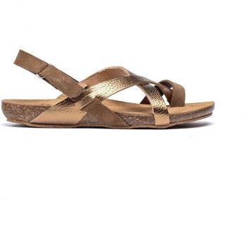 Yokono - Sandalias planas de mujer de piel natural con tiras, planta acolchada en color visón-bronce