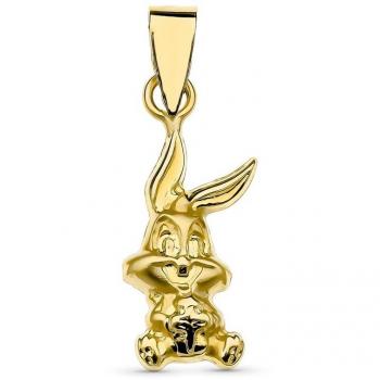 Colgante oro 18k Bugs Bunny 15 mm. pequeño, Colgante Oro 9k unisex 27 mm. silueta tallada