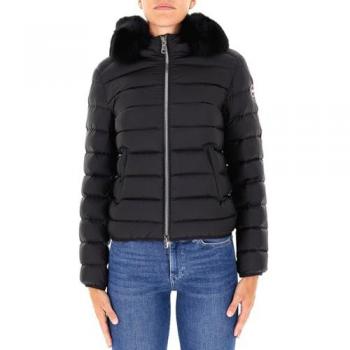 Colmar Women's Black Nylon Puffer Jacket with Fur Trim, Size 42