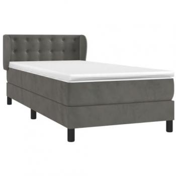 Cama box spring con colchón de terciopelo gris oscuro 100x200 cm