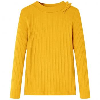 Camiseta Infantil de Manga Larga Color Ocre Cuello Redondo Forma Recta 140