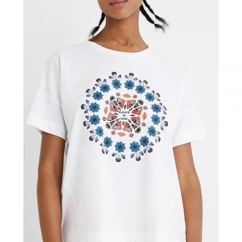 Desigual Women's Short Sleeve T-Shirt, White, Size M