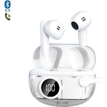 Auriculares TWS M25 con modo música y gaming de baja latencia, pantalla indicadora de carga y base de carga 300mAh