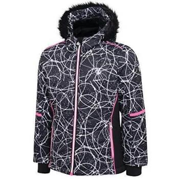 Dare 2b Chaqueta de esquí y snowboard impermeable y transpirable para niña con capucha de piel sintética y falda de nieve, Niñas, Chaqueta, DGP333 AABC07, Energía Negra, 7-8