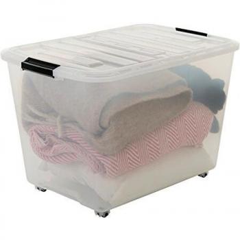Iris TBRH-60 - Set de 3 Cajas con Tiendas y Ruedas, 60 L, Sistema de Orden, Apilables, Plástico, color Transparente