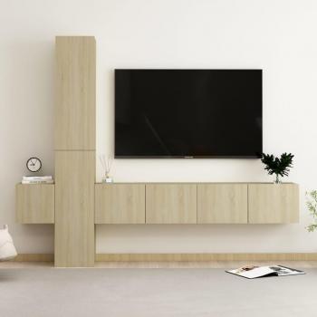 Set de muebles de salón para TV 5 pzas en aglomerado color roble Sonoma