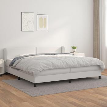 Cama Box Spring con Colchón de Cuero Sintético Blanco 200x200 cm