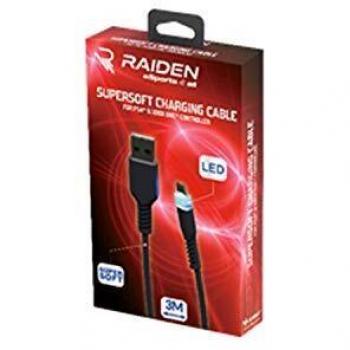 Subsonic Raiden - Cable USB C de carga y transferencia, Supersoft anti nudos de 3 metros, retroiluminación LED para el mando
