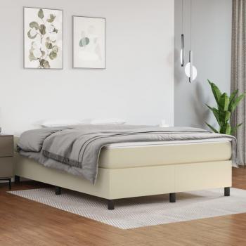 Cama box spring de muelles con colchón crema 140x190 cm en cuero sintético
