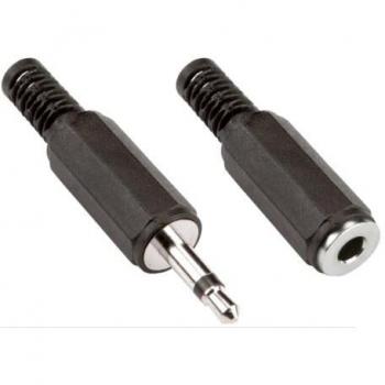 Conector de audio Bandridge BPP300 - 1x 3.5mm Male, 1x 3.5mm Female, Negro, 2 piezas