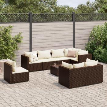9-Piece Brown Poly Rattan Garden Lounge Set with Cushions