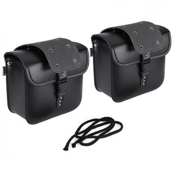 Qiilu 2 piezas Bolsa de herramientas de almacenamiento de bolsas de sillín de cuero de motocicleta Impermeable Izquierda derecha