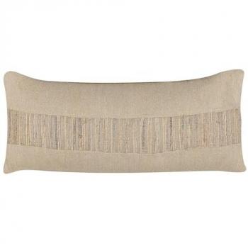 Cojín Decorativo de Yute Beige 30 x 70 cm con Funda Extraíble y Borde Trenzado