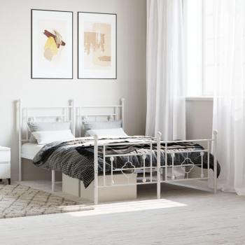 Cama Metal Blanca con Cabecero y Pie de Cama 140x190 cm