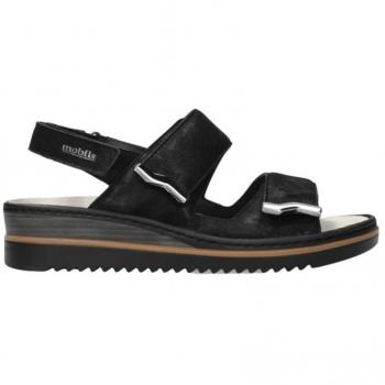 Cómoda Sandalia mujer DARCIE-NEGRO, tiras regulables con velcro, plantilla anatómica móvil, línea Mobil's de Mephisto ideal para los pies sensibles, se adapta al pie, altura tacón bajo (3