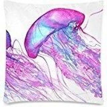 Watercolor Jellyfish - Funda cojín decorativo cuadrado manta funda de almohada Funda de cojín funda de almohada con cierre de cremallera oculta - 18 x 18 pulgadas, twin-sided impresión
