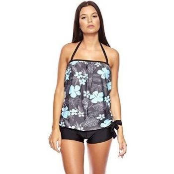 Octopus - Tankini - para mujer Nr.1179 gris avec des fleurs, mini shorts noir XL