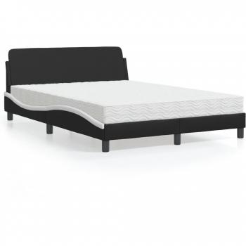 Cama con colchón de cuero sintético negro y blanco 140x190 cm