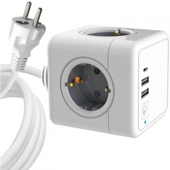 Regleta Microconnect MC-CUBE015USBC con 4 salidas AC Interior Blanco