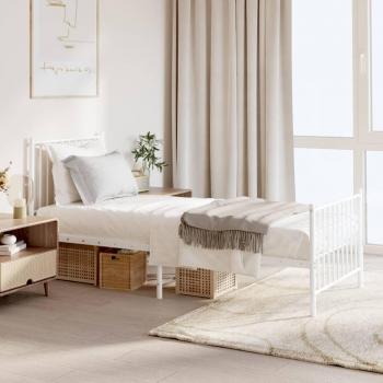 Cama individual de metal blanco con cabecero y pie de cama, dimensiones 75x190 cm