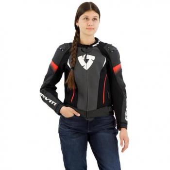 Revit Chaqueta de Moto de Cuero Perforado para Mujer Xena 4 Pro Negro-Rojo Neón