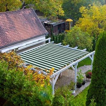 Sekey Toldo Vela de Sombra 2x3m Rectangular HDPE Prueba de Viento, Transpirable, Protección Rayos UV, para Terraza Patio Exteriores Jardín, con Ojales y Cuerdas de Fijación, Rayas Blanco-Verde