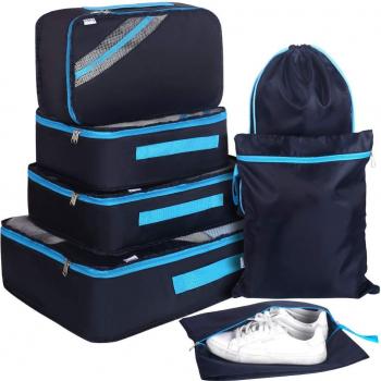 Organizador Maleta Viaje, 7 Set de Organizador de Equipaje, Faxsthy Organizador de Maleta con 2 Bolsas de Zapatos de Varios Tamaños