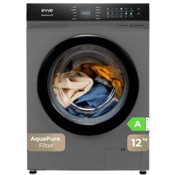 Lavadora Carga Frontal Evvo Supernova 12 kg, 1400 rpm, Clase A, Motor Inverter, Tambor Diamante con Filtro Microfibras, 14 Programas y Función Vapor