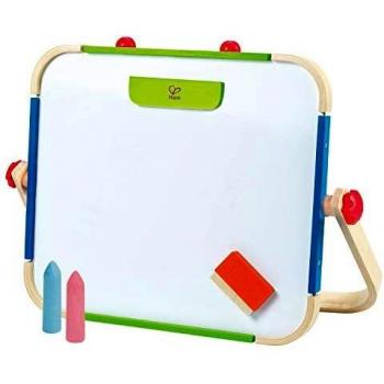Hape Anywhere Art Studio | Award-Winning Double-Sided Wooden Kids Easel Whiteboard/Chalkboard with 2 Chalk Pieces, Eraser and Magnetic Wood Clamp for Paper