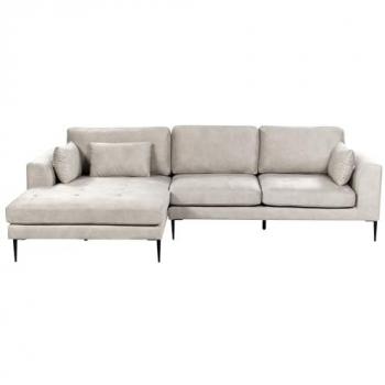 Sofá Esquinero Derecho en Forma de L Tapizado en Terciopelo Gris Claro con Asiento Acolchado y Cojines Decorativos Flam