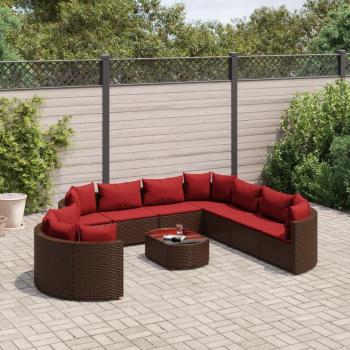 10-Piece Brown Poly Rattan Garden Sofa Set with Cushions