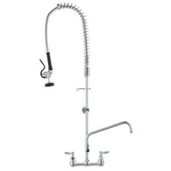 Commercial Pre-Rinse Kitchen Faucet with Pull Down Sprayer, 44 Height, 8 Center, Swivel Spout