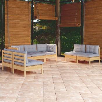 7 Piece Solid Pinewood Garden Lounge Set with Gray Cushions