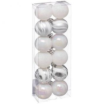 Lote de 12 Bolas de Navidad 4 cm - Plata y Blanco