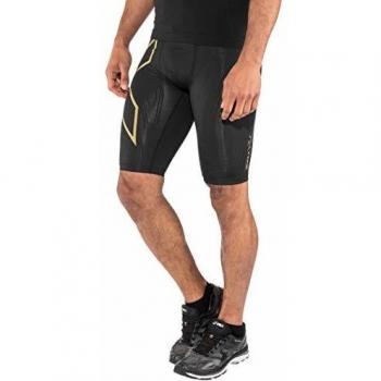 2XU Light Speed Compression Shorts, XL, Black/Gold Reflective, Male