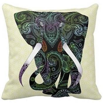 Black Elephant In Paisley Pattern Throw Pillow Case 18x18