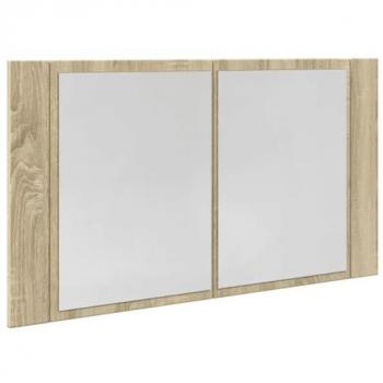 Armario con espejo LED de madera roble Sonoma 80x12x45 cm, color marrón