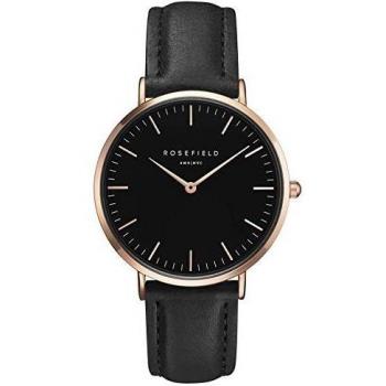 Rosefield Reloj Mujer The Bowery de Oro Rosa: Caja de Reloj Redonda de 33 mm con Esfera Negra y Correa Negra - BBBR-B11