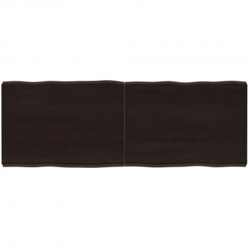Tablero de mesa de madera tratada con borde vivo en color marrón, dimensiones 140x50x(2-6) cm