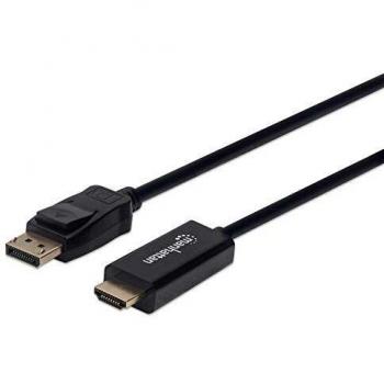 Manhattan DisplayPort 1.2 to HDMI Cable, 4K@60Hz, 1m, Male to Male, DP With Latch, Black, Not Bi-Directional, Three Year Warranty, Polybag