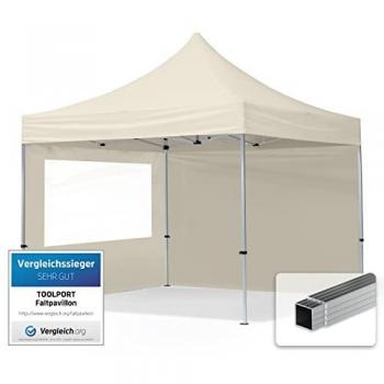 Carpa Plegable TOOLPORT 3x3m con Estructura de Aluminio, Laterales con Ventanas Panorámicas, Techo Repelente al Agua, Color Crema