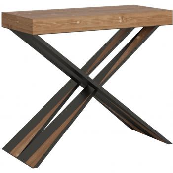 Consola extensible de abeto macizo oscuro con patas de metal antracita, 14 plazas, de 40 a 290 cm Lilia Basic