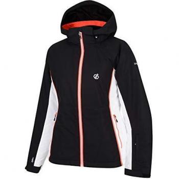 Dare 2b Thrive Waterproof & Breathable High Loft Insulated Ski & Snowboard Jacket with Fixed Foldaway Hood and Snowskirt Chaquetas aislantes Impermeables, Mujer, Negro, 14